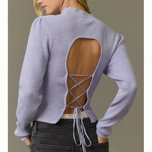 Anthropologie Sweaters - NWT Anthropologie Mock-Neck Lace-Up Open Back Sweater